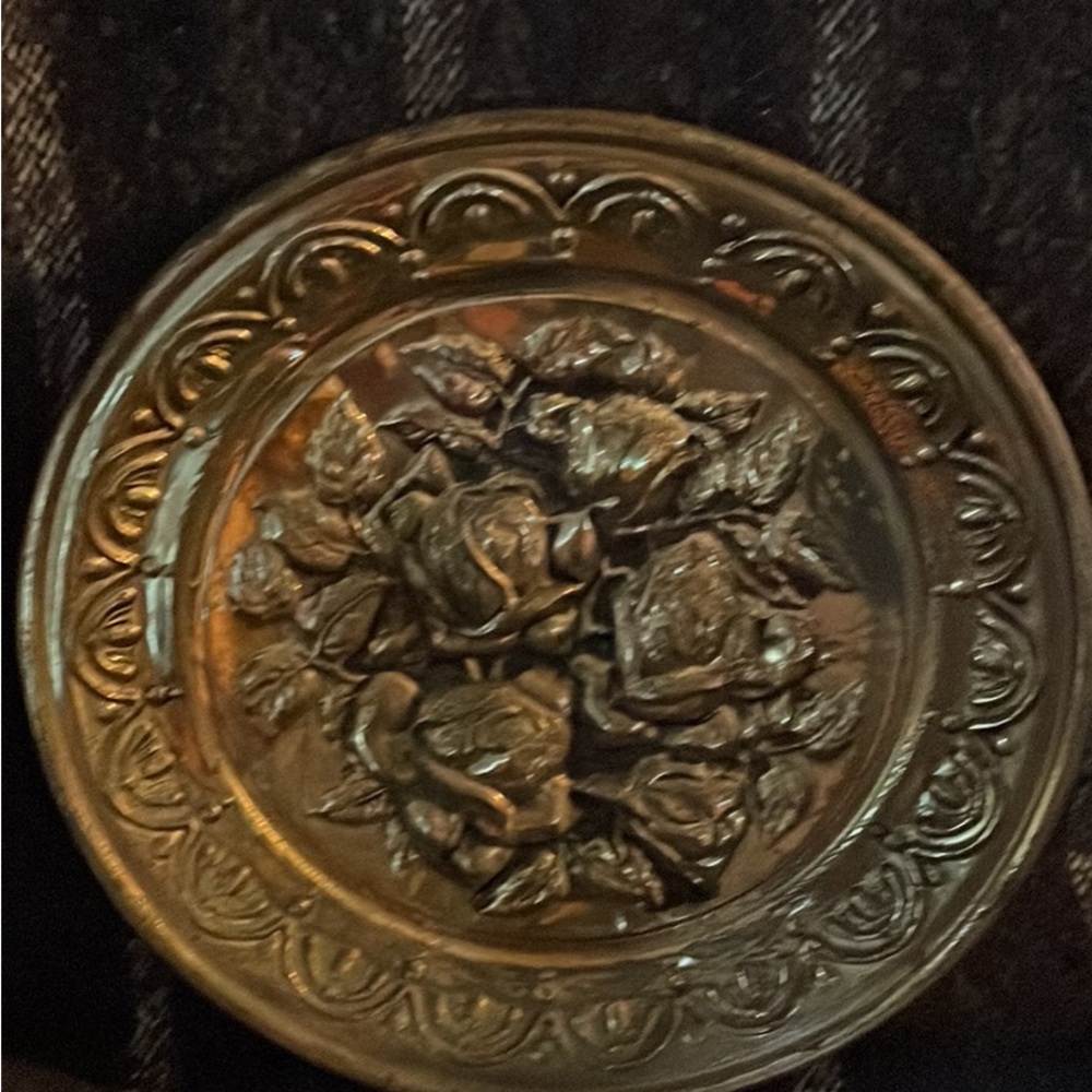 Vintage Brass Decorative hanging Plate with Floral Design